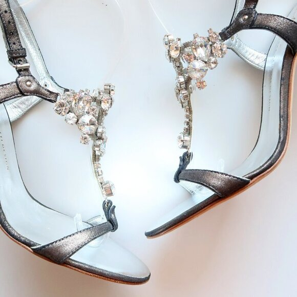 NEW Vicini Giuseppe Zanotti Silver Heels / Sandals w Crystal Embellishments 8 - Picture 11 of 16